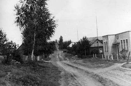 Дом Двоскиных стоял справа, где-то возле кирпичного. Вдали воинское захоронение. Фото 1971 г.