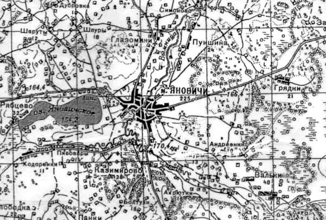 Yanovichi on the map of the Red Army General staff. (June, 1941).