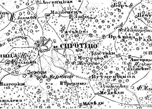 Местечко Сиротино на карте 1895 г.